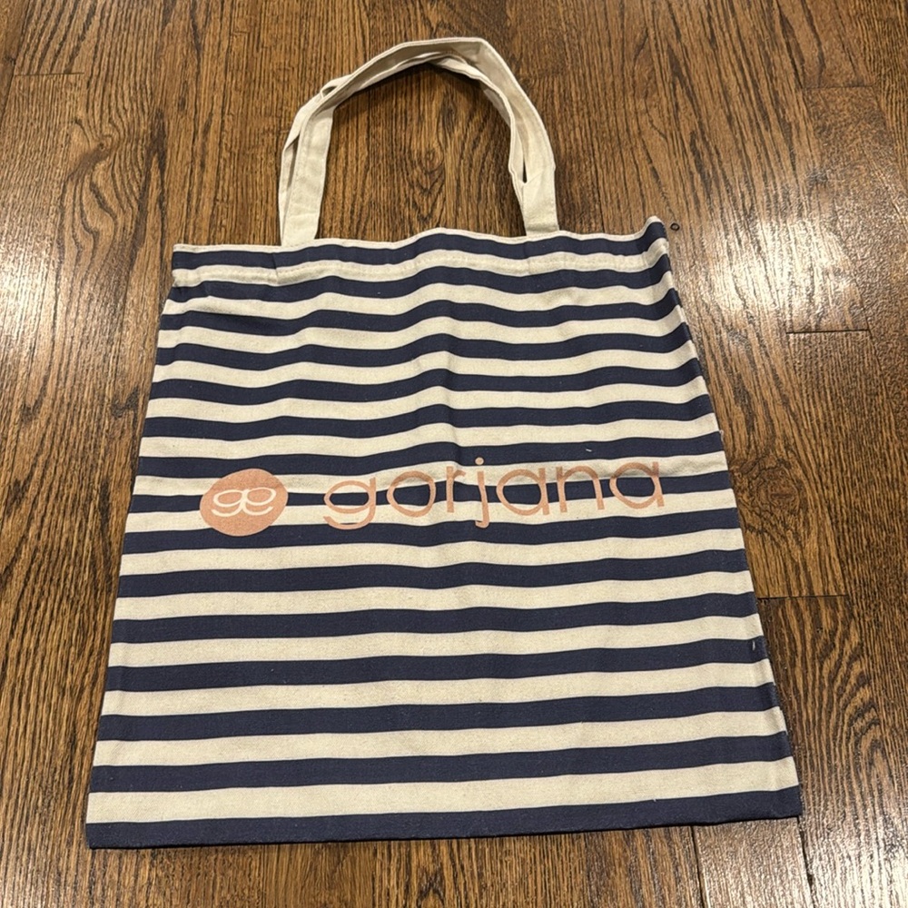 Gorjana Tote  blue and cream striped with logo- brand new